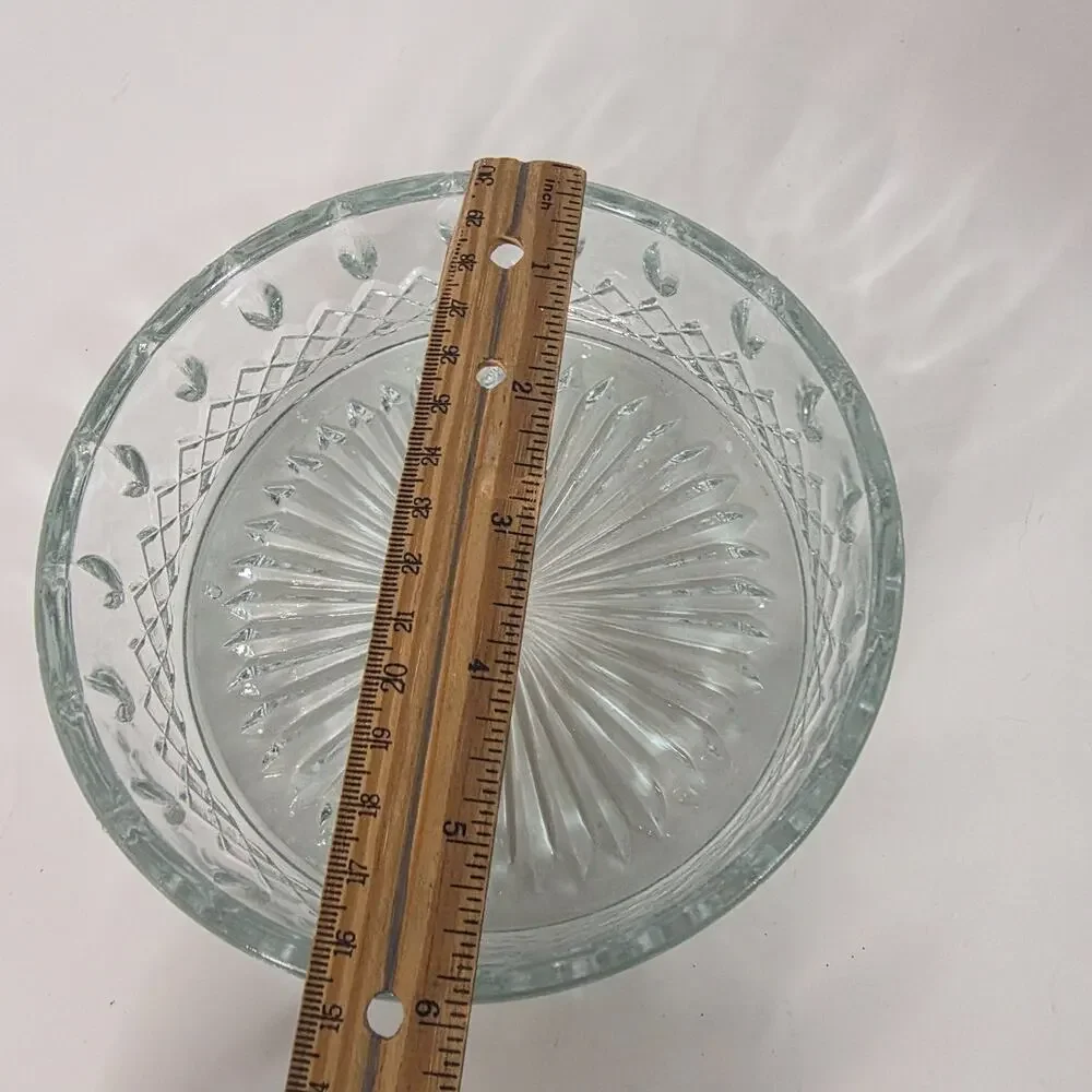 Vintage Clear Pressed Glass Serving Bowl Fleur De Lis Trellis Starburst